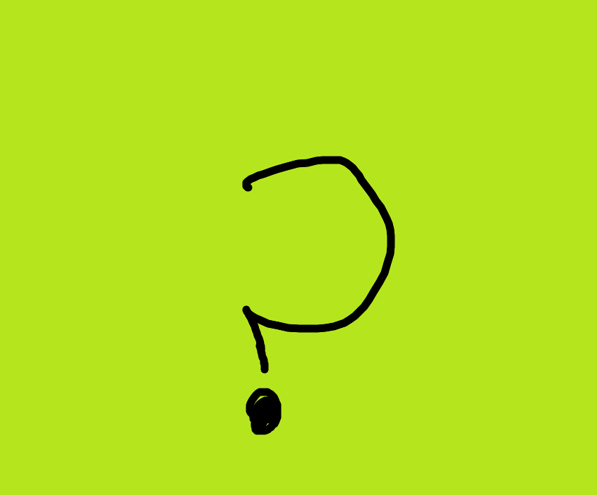 Hand-drawn black question mark on an acid-green background